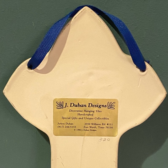 Vtg J Duban Designs Hanging Ceramic Tile Handcrafted Cross Lord Bless This Home - Picture 3 of 6